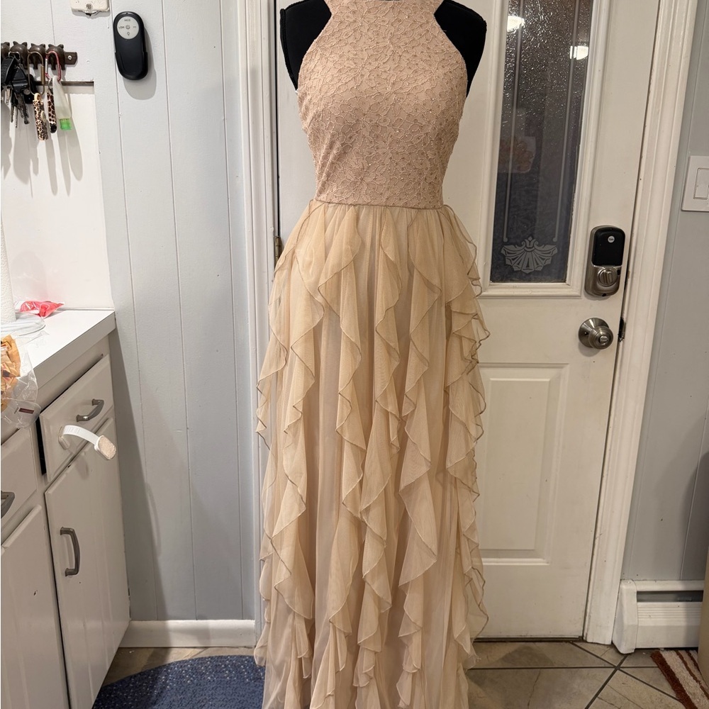 Speechless Lace and Ruffle Maxi Dress in Cream